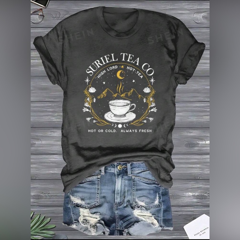 SHEIN LUNE Women's Book Lover Shirt SURIEL TEA CO HIGH LORD TEA Size 8/10L 🆕